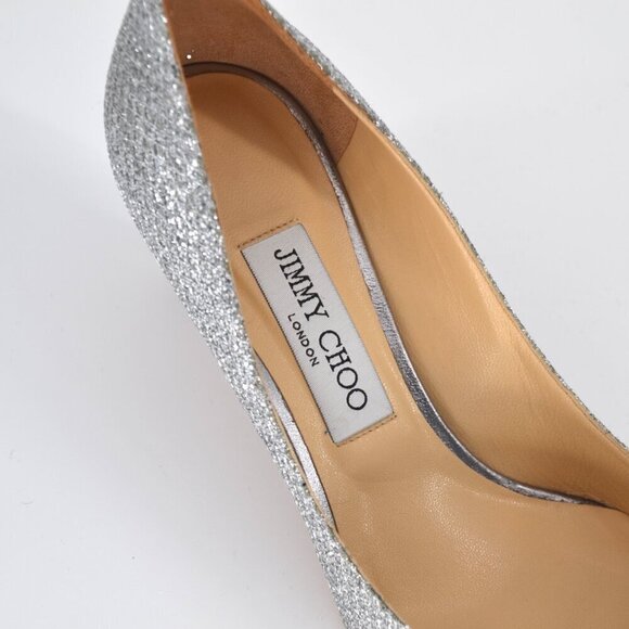 Jimmy Choo Romy Kitten Heel Pumps Pointed Toe Silver Metallic Women's 39.5 US 9 - Picture 11 of 13